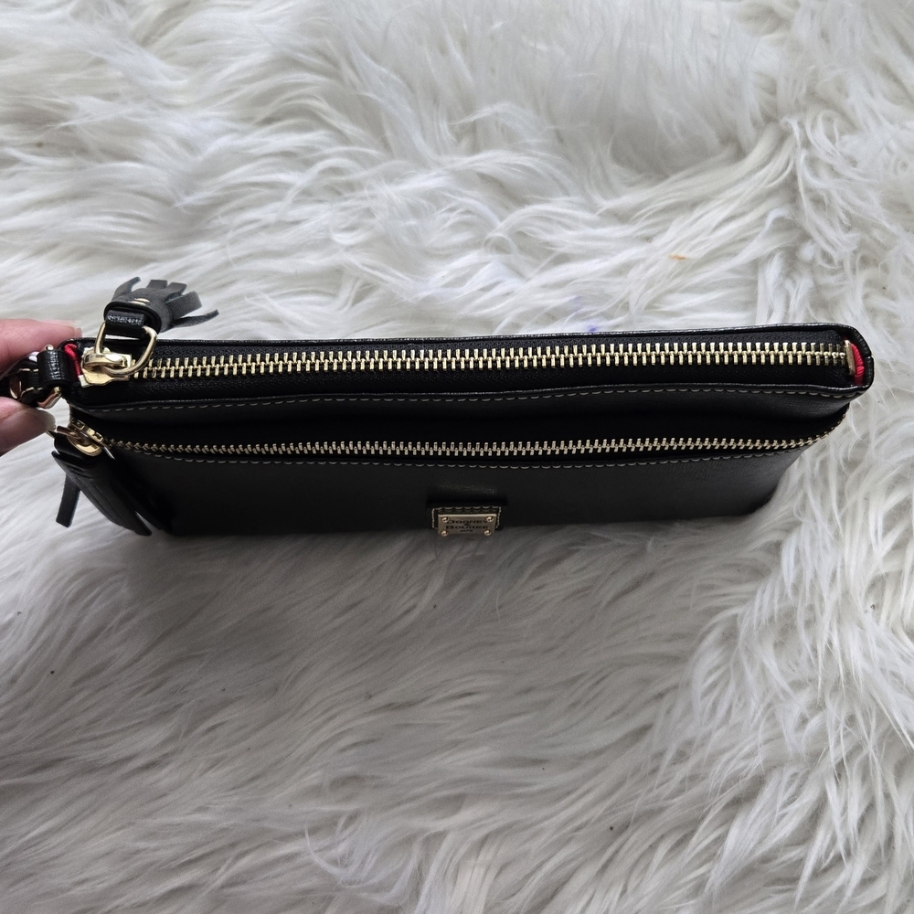 Dooney & Bourke Black Leather Double-Zip Wristlet with Tassels - Picture 2 of 4